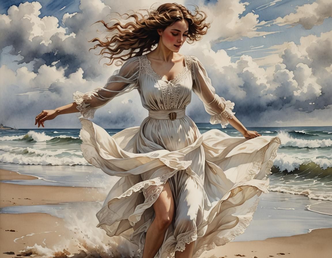 Sophie, au bord de la mer.