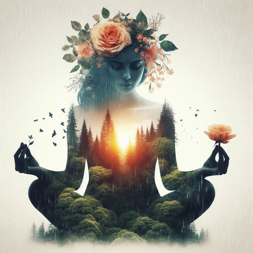 double exposure beautiful fantasy DALL-E 3 portrait landscap...