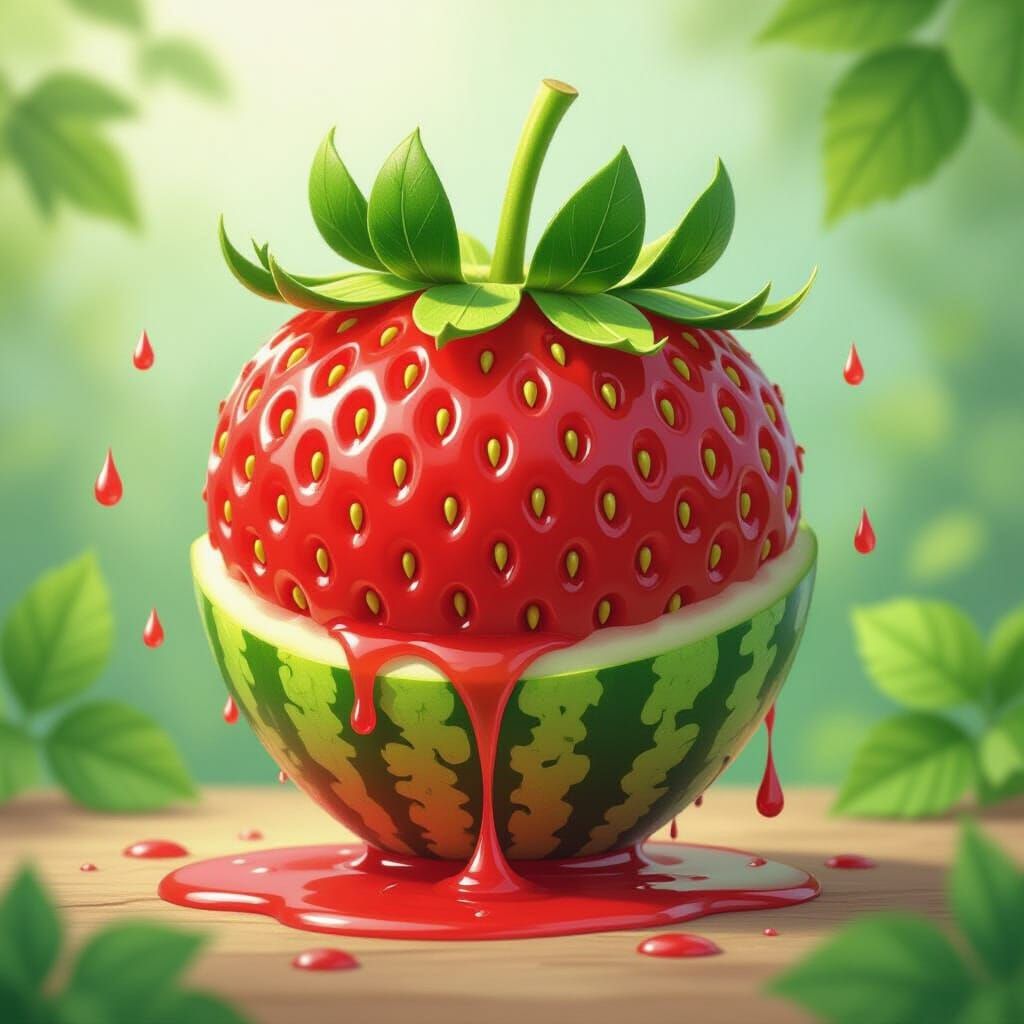 Whimsical Strawberry-Watermelon Hybrid in Dreamlike Style