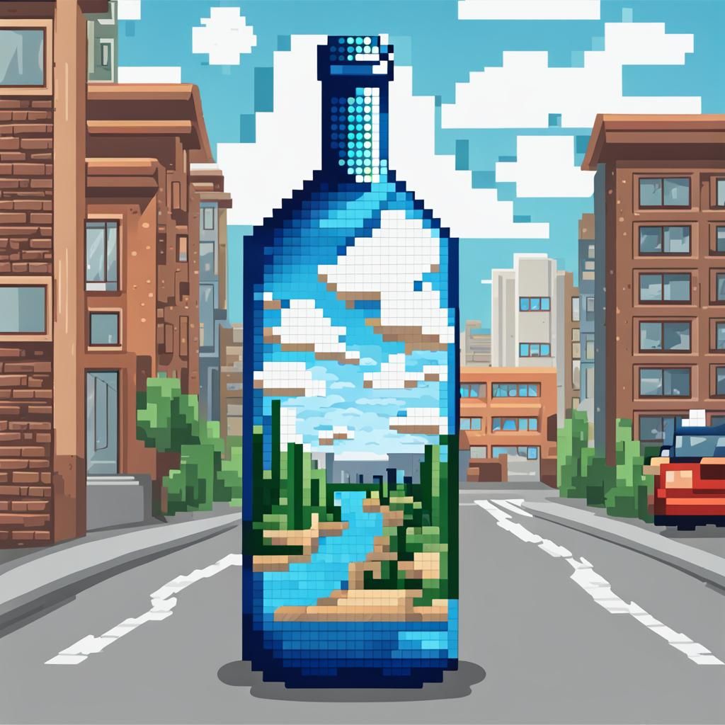 Pixel Art Bottle with Cityscape