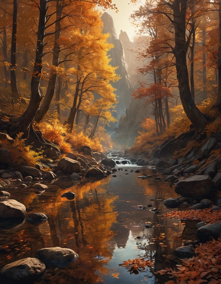 autumn leaves along mountain creek  by @MK Thunderstone