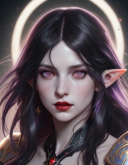 Black Haired, Elf-vampire With Red Eyes - Ai Generated Artwork 