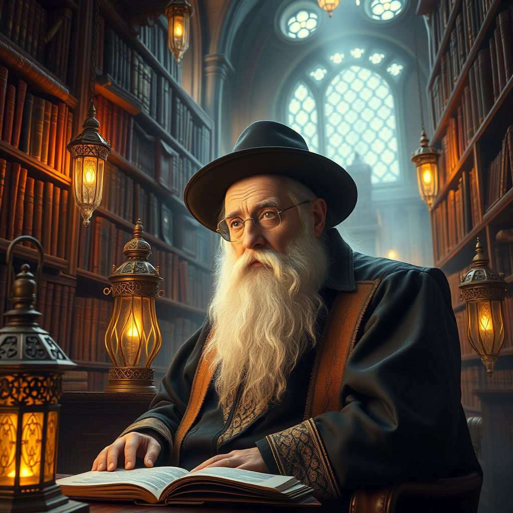 Rabbi in Mystical Library, Fantasy Concept Art