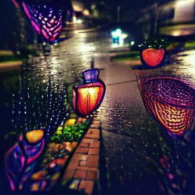Rainy night walk in vibrance