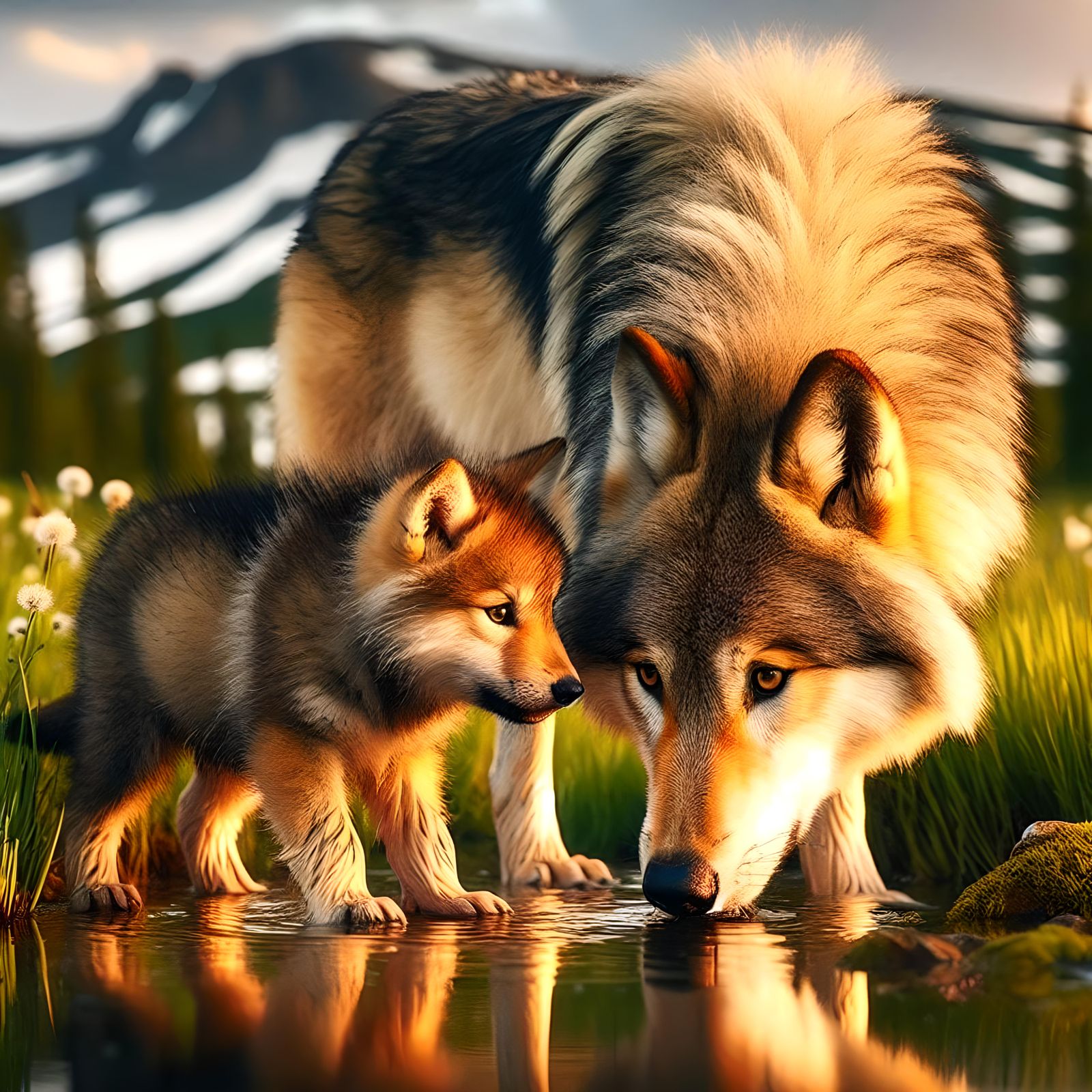 Canadian timber wolf and her pup