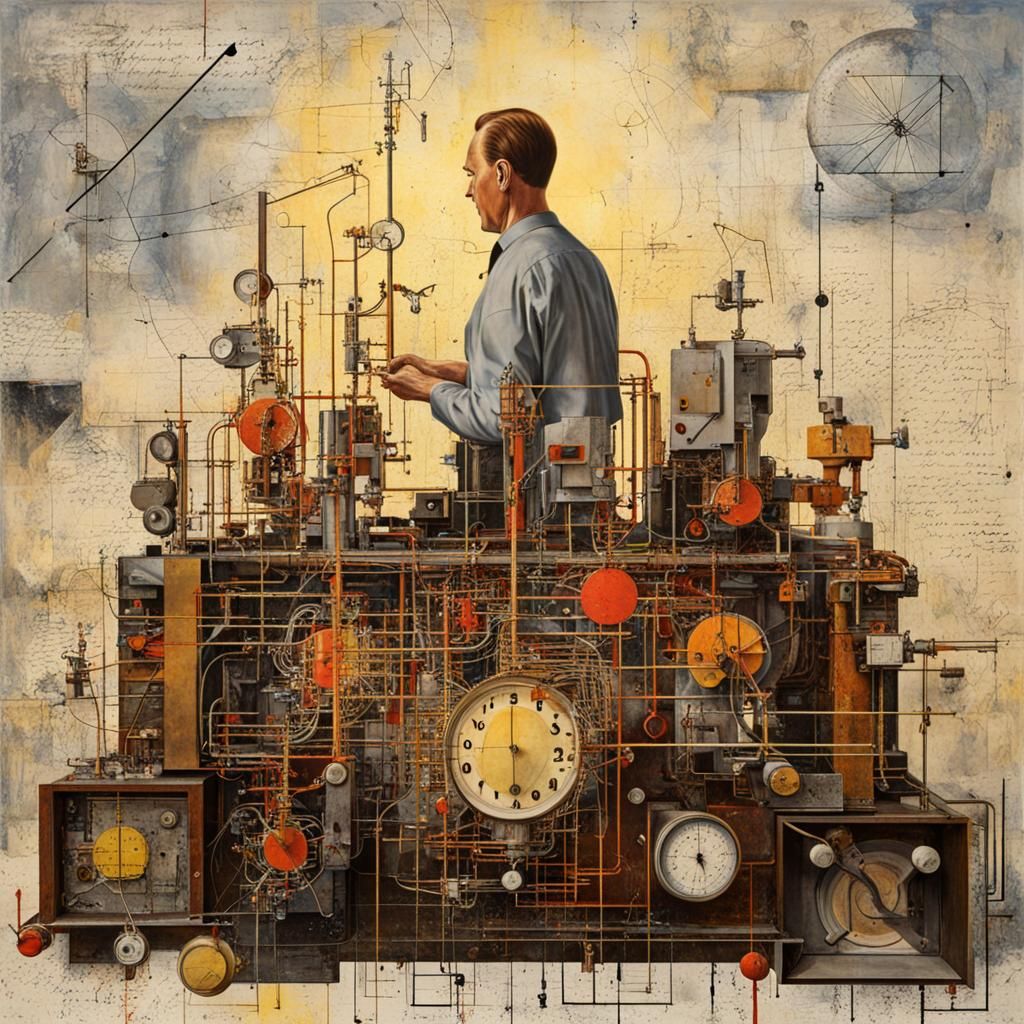The uncertainty principle, photorealistic 1950’s painting, quantum physics, mathematical
