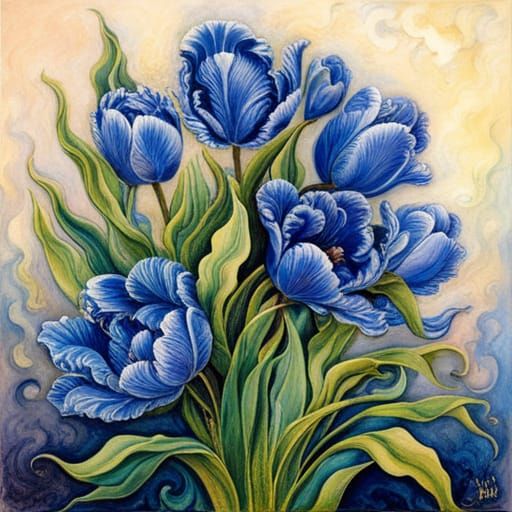 Blue tulips bouquet