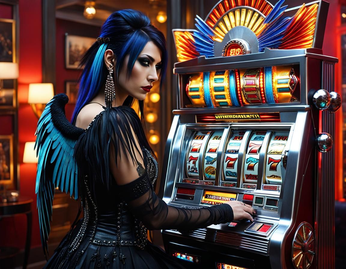 Attractive Goth Girl and Anthropomorphic Slot Machine