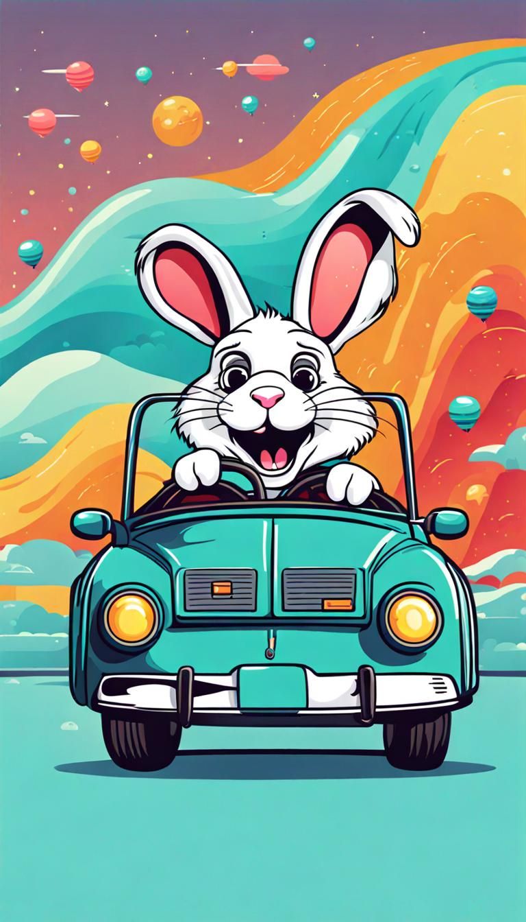 Funny Rabbit Driving Car Vector NFT