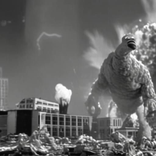 1950s science-fiction film where a kaiju flamingo destroys Miami - AI ...