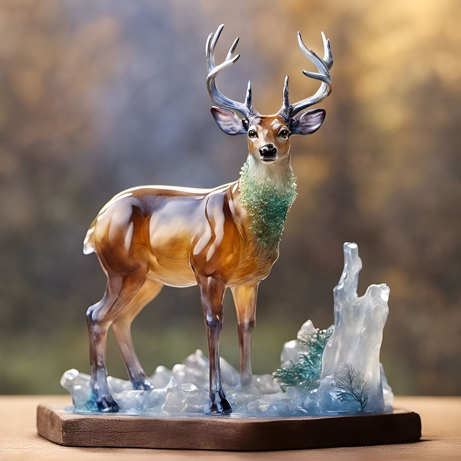 Blown glass six-point-buck deer figurine false