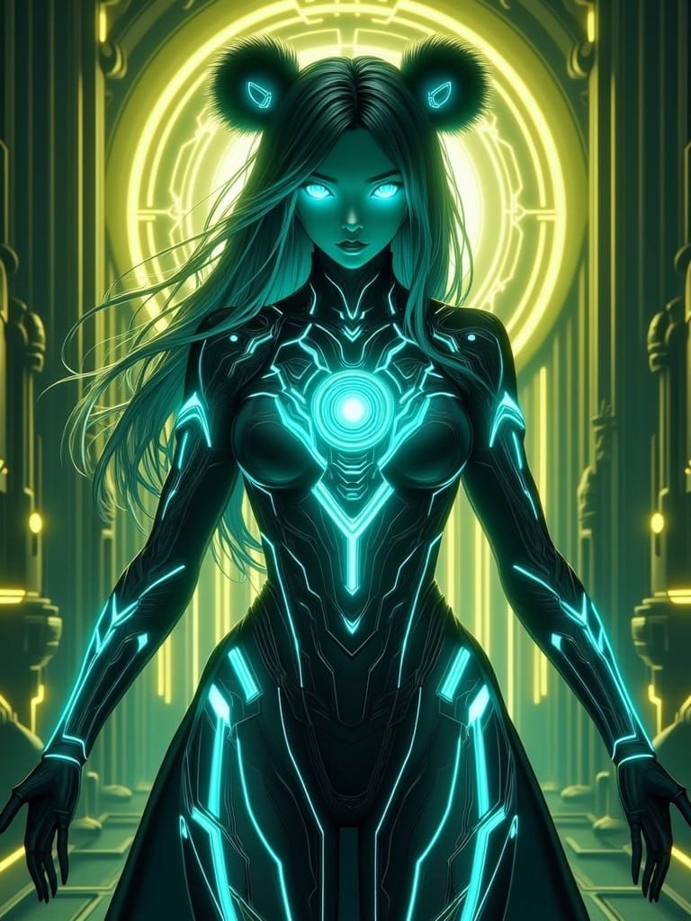 Tarot Rune inspired, medium physique female Panda Goddess, lucent fur ...