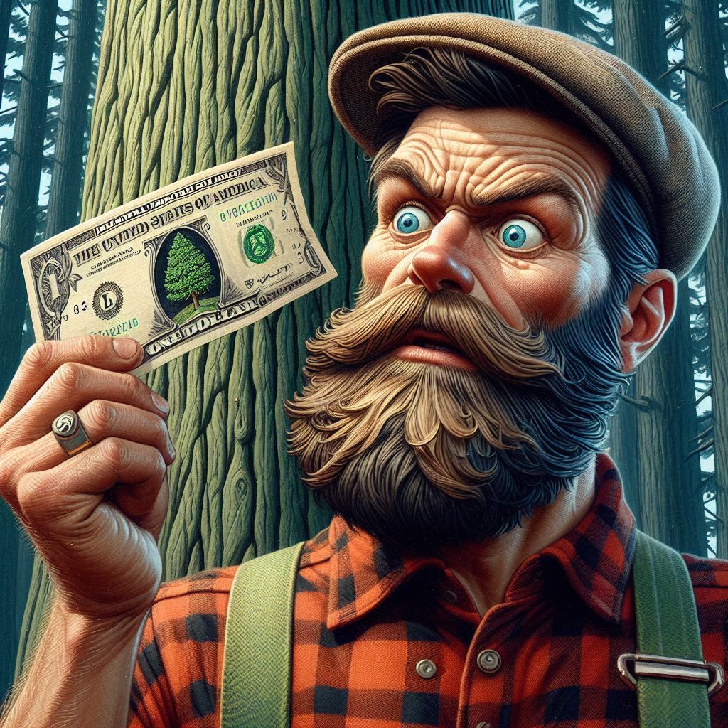 How much does a lumberjack make in an hour? Tree dollars!