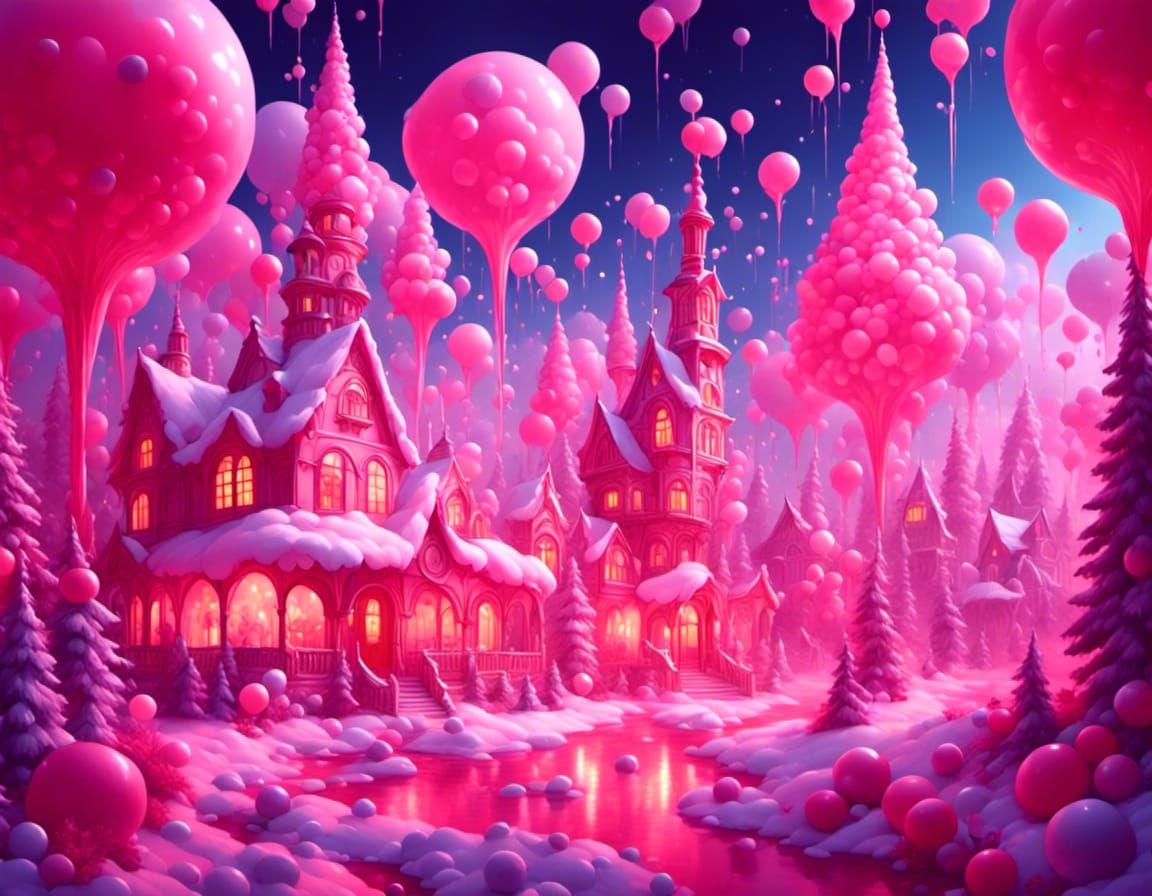 Colorful Cotton Candy Christmas Land: Whimsical AI Art