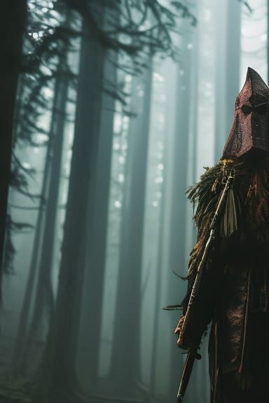 Masked Shaman in a forest clearing