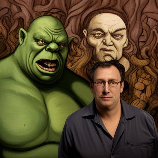 Me and an ogre , Colour portrait, hyperreal 