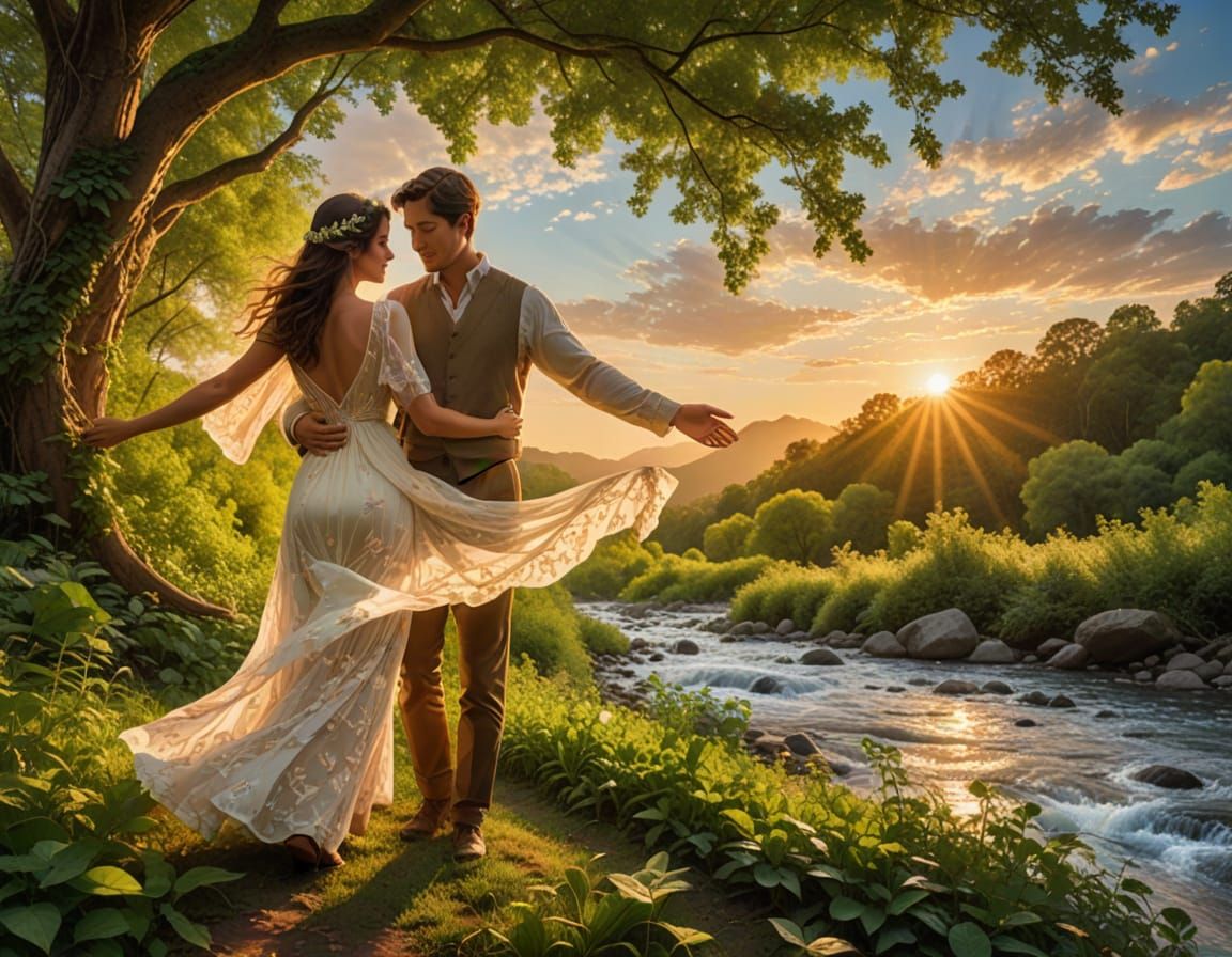 A harmonious and captivating image of a man and woman, their arms wrapped around each other, embracing ...  by @Len H