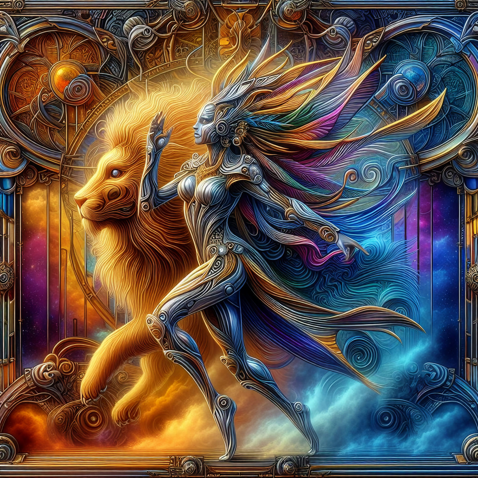 Fantasy woman and her lion