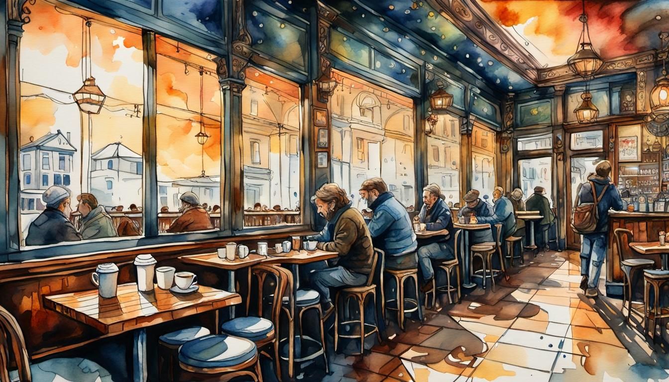 Watercolor coffee house  by @BarbieDoll