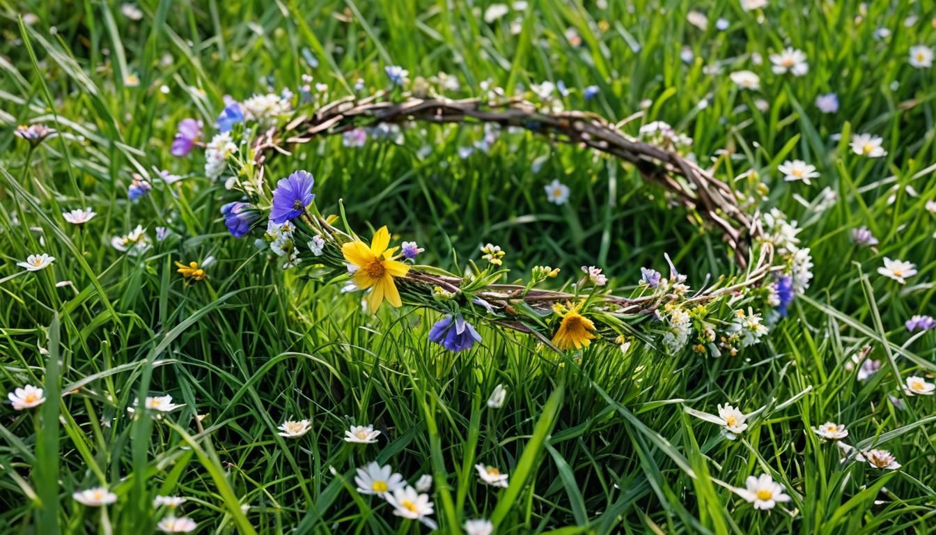 a beltane flower crown in the grass - AI Generated Artwork - NightCafe ...