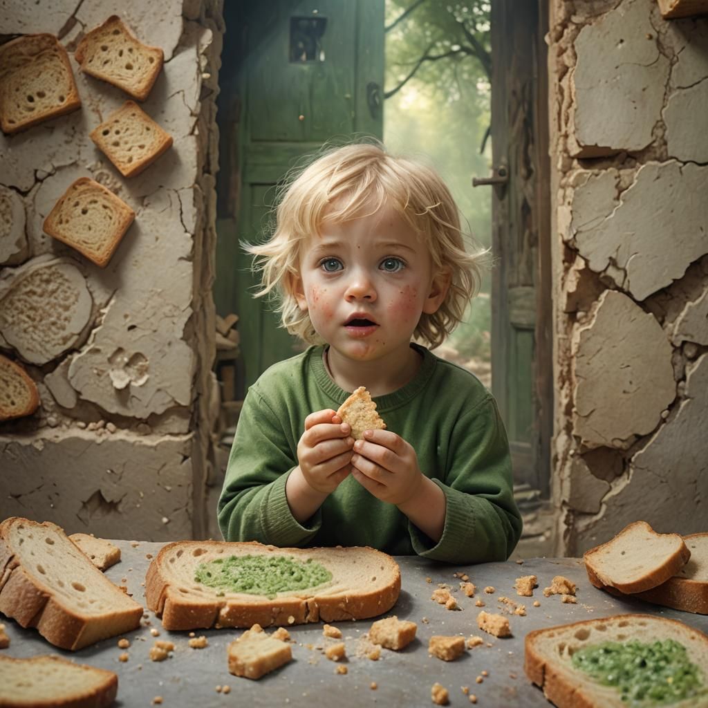 Blonde Child Enjoys Bread, Fantasy Digital Art