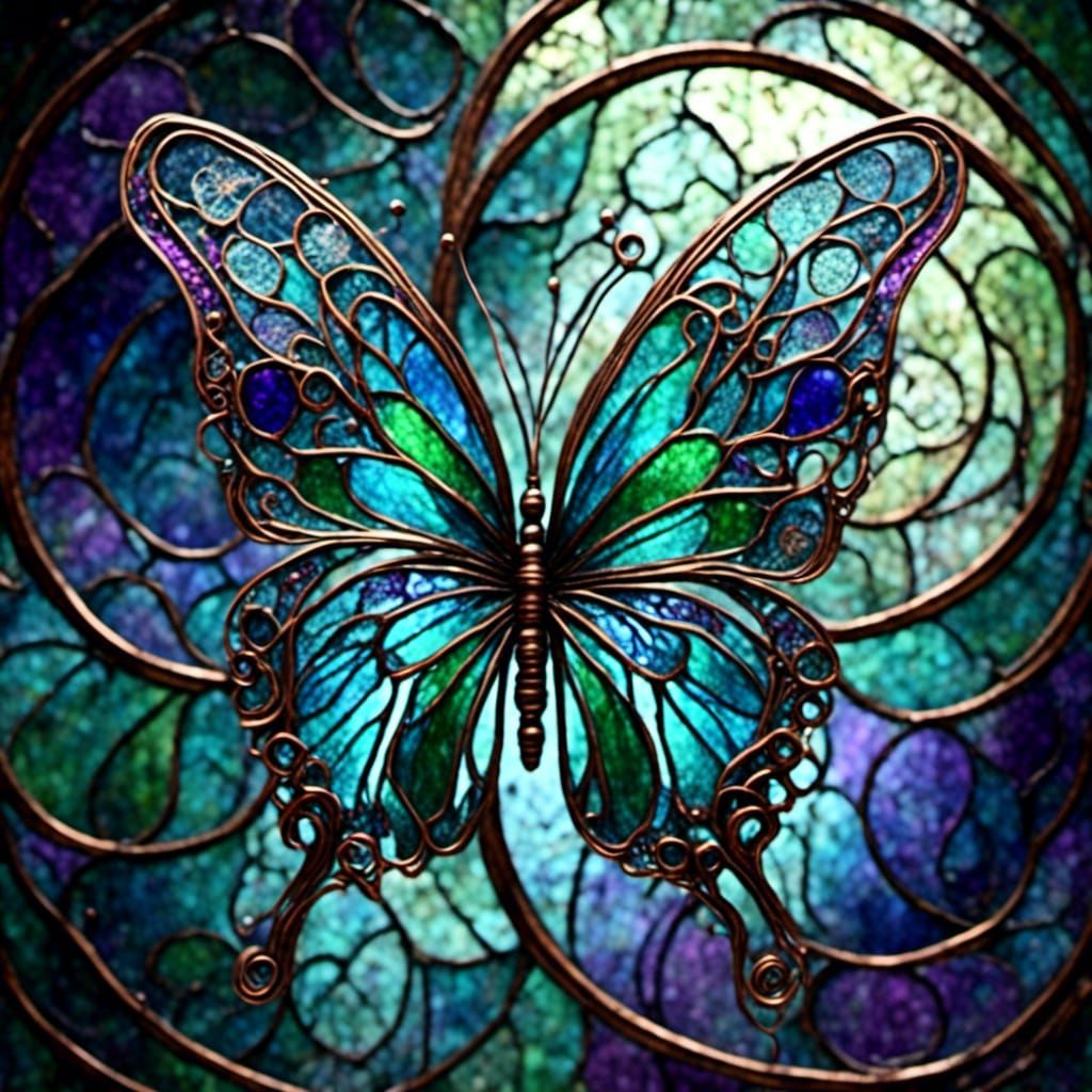 <lora:smak:1.0> <lora:Patina Metal 2:1.0> Stained glass butt...