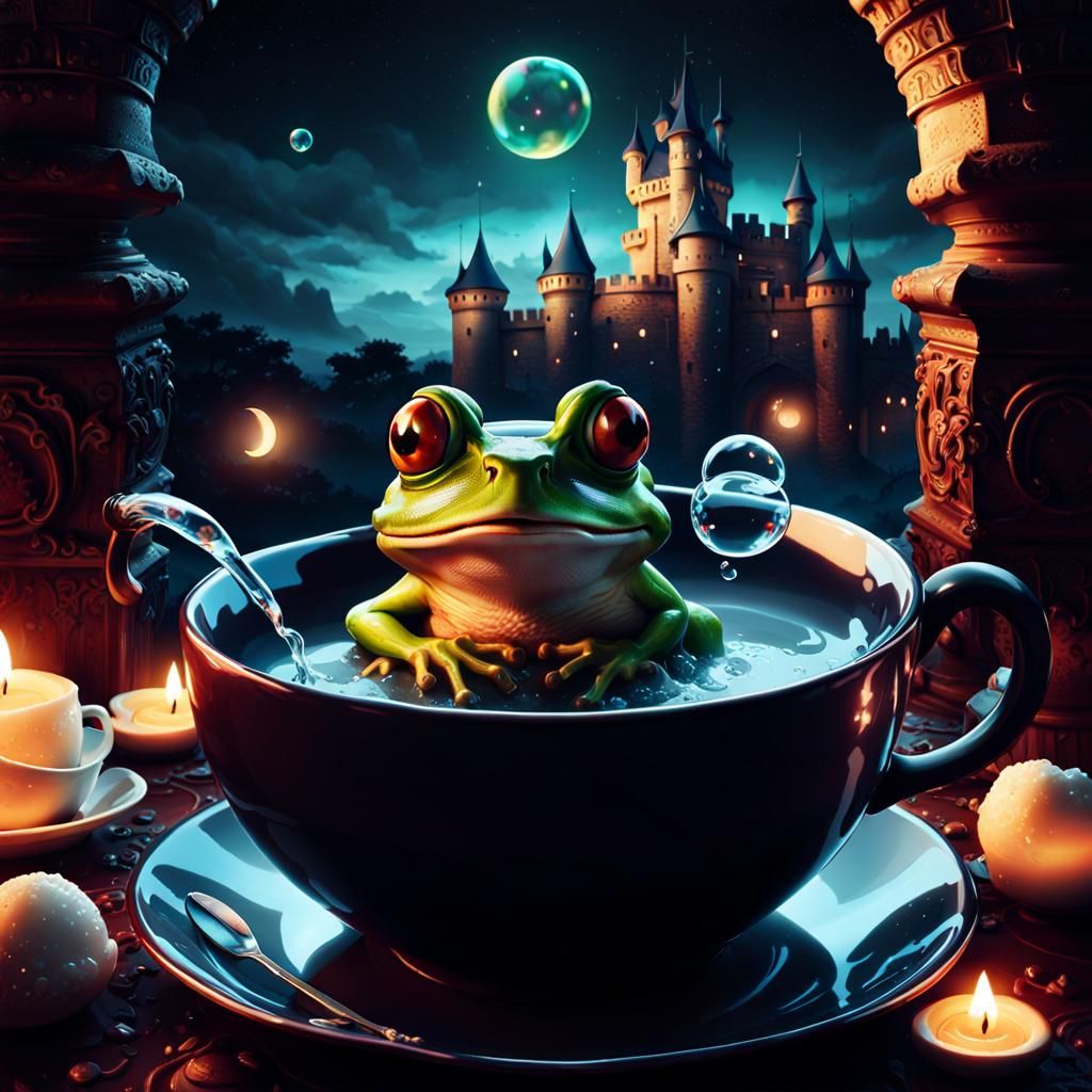 frog prince taking a bath
