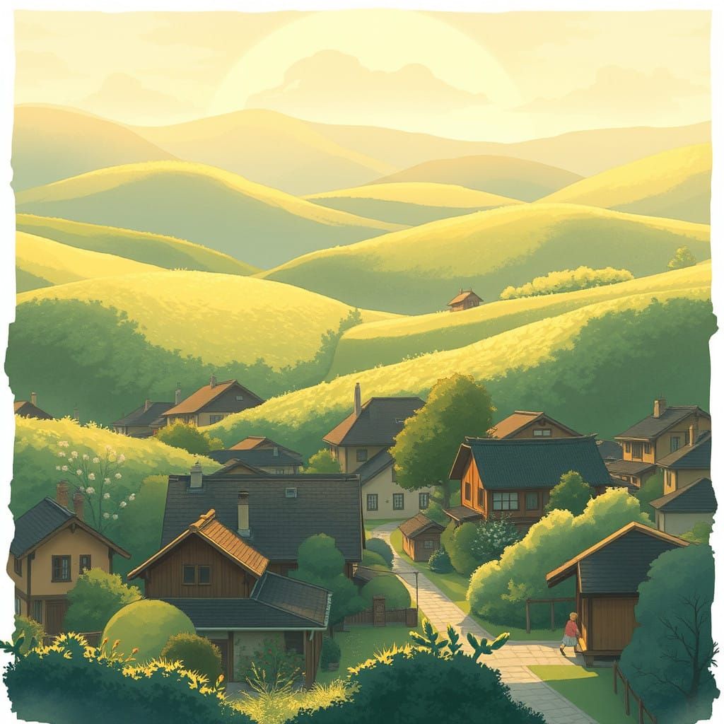 Whimsical Village in Radiant Light