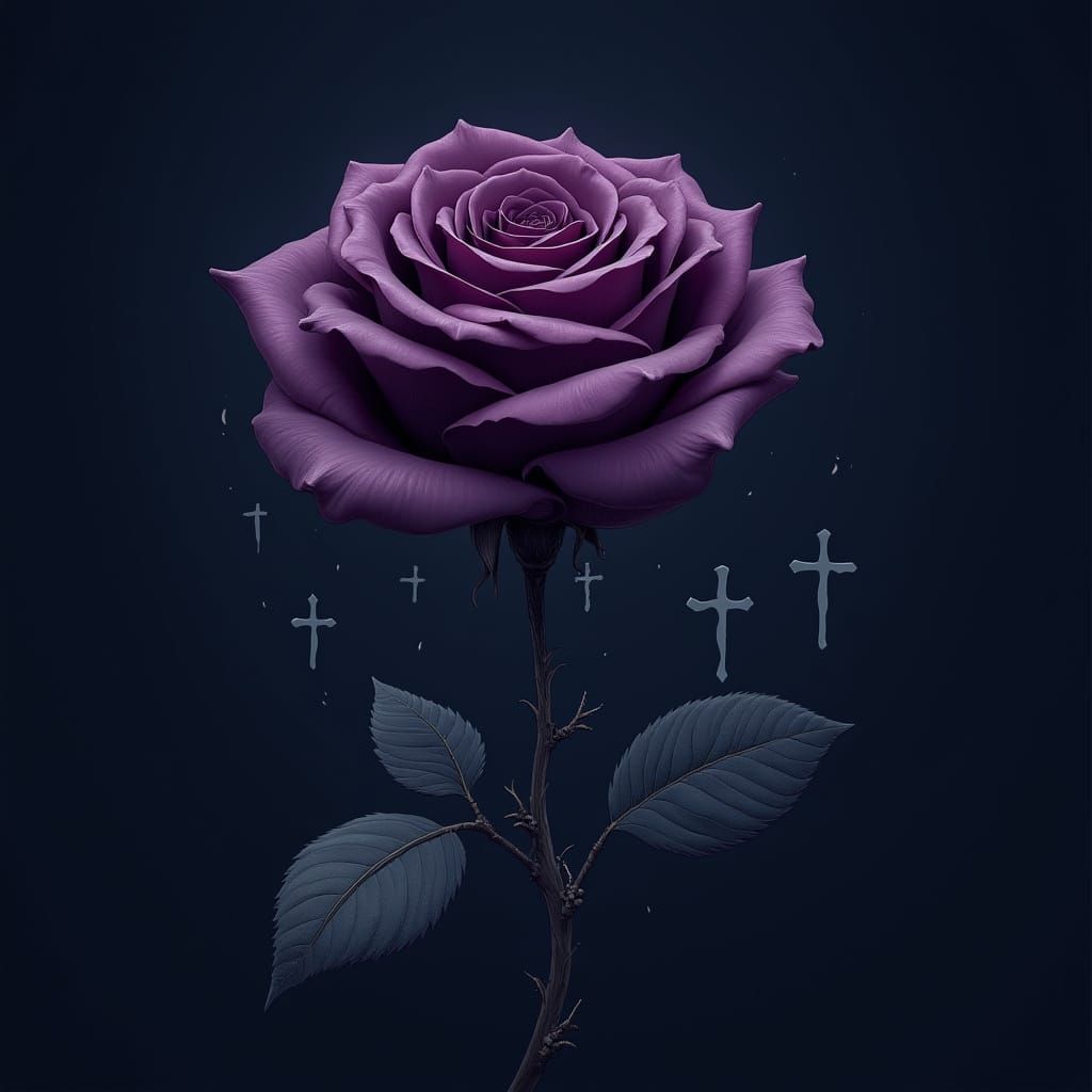 Gothic Dark Purple Rose with Crosses - AI Art