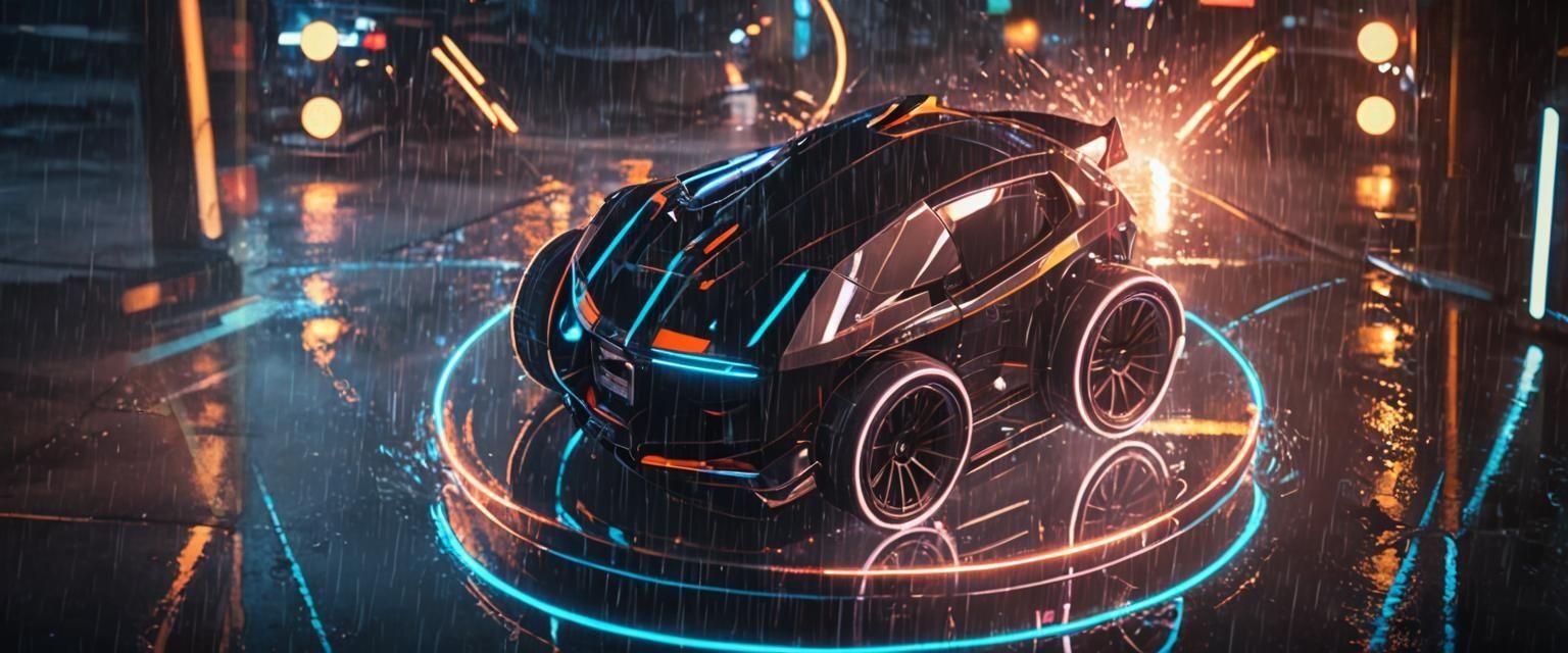 sci-fi, vehicle, race car, metal, blue neon, night road