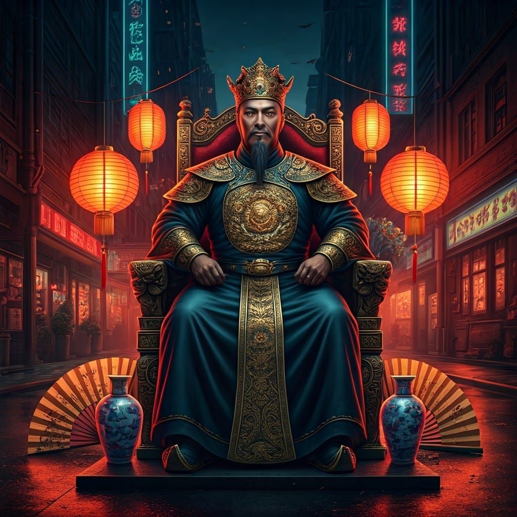 Regal King of Vibrant Chinatown Elegance in Modern Art