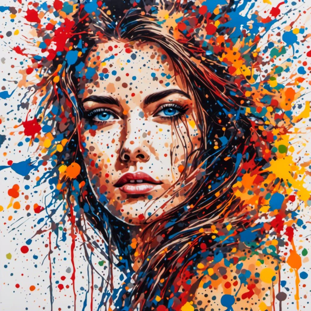 The most beautiful woman in the world, splatter painting <lo...