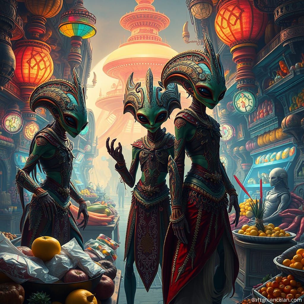 aliens in a market on other planets  by @Crush1980