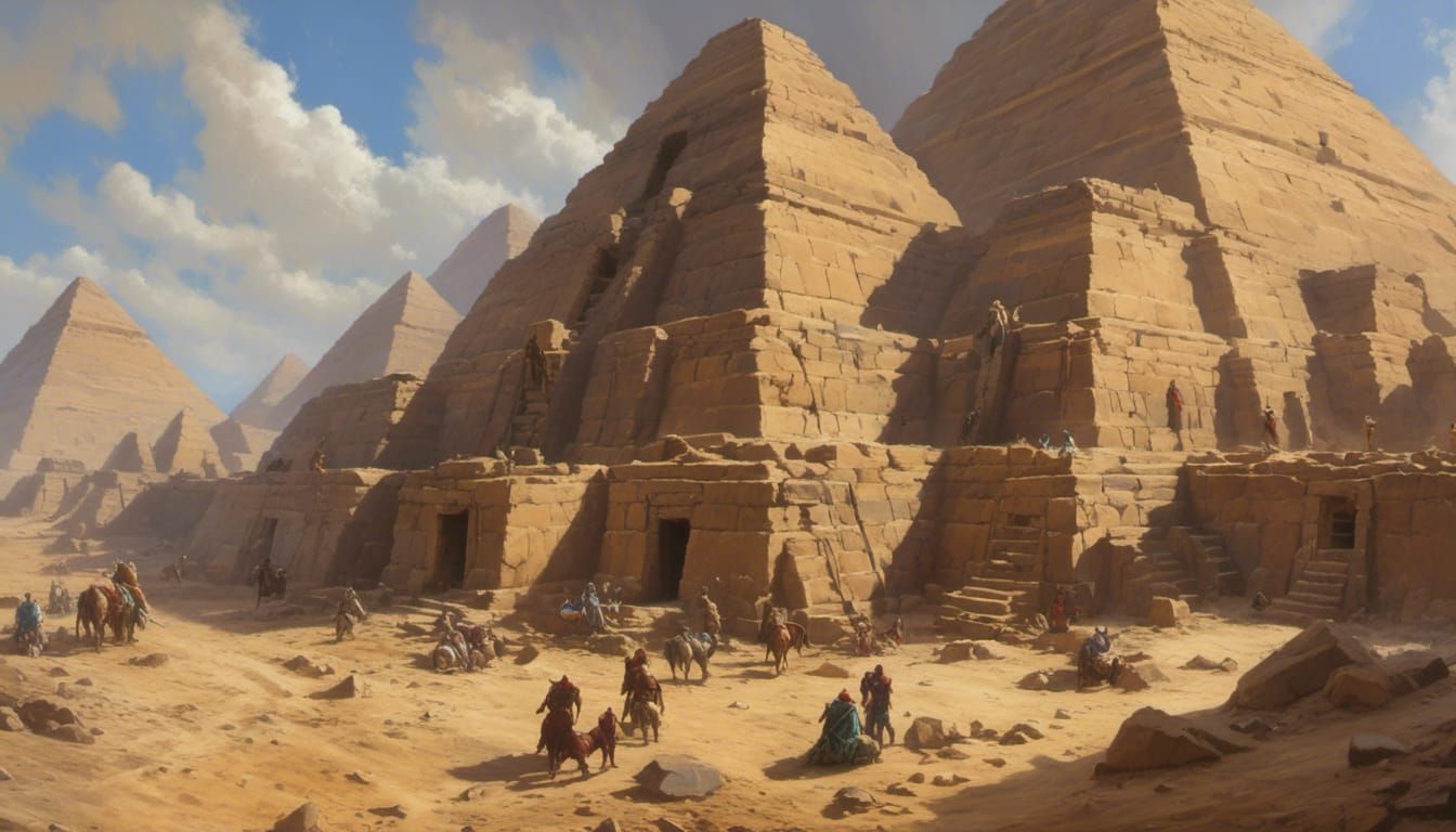 The pyramids of Giza in the construction phase, in the style of <lora:aZovyaRPGV2art:1.0>