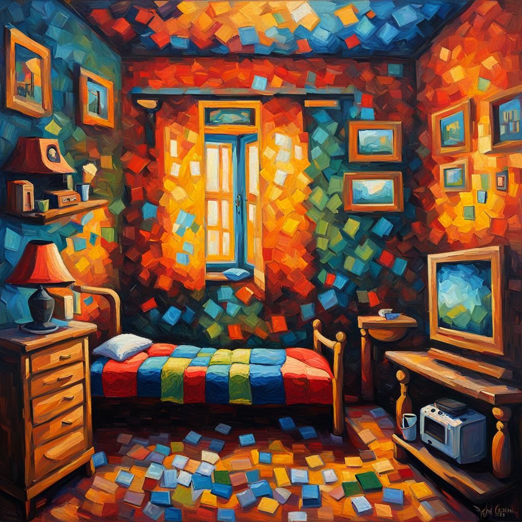 Retro Gaming Room in Expressionist Oil Painting Style