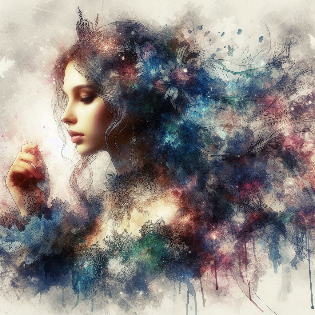 double exposure beautiful fantasy DALL-E 3 portrait landscape..
