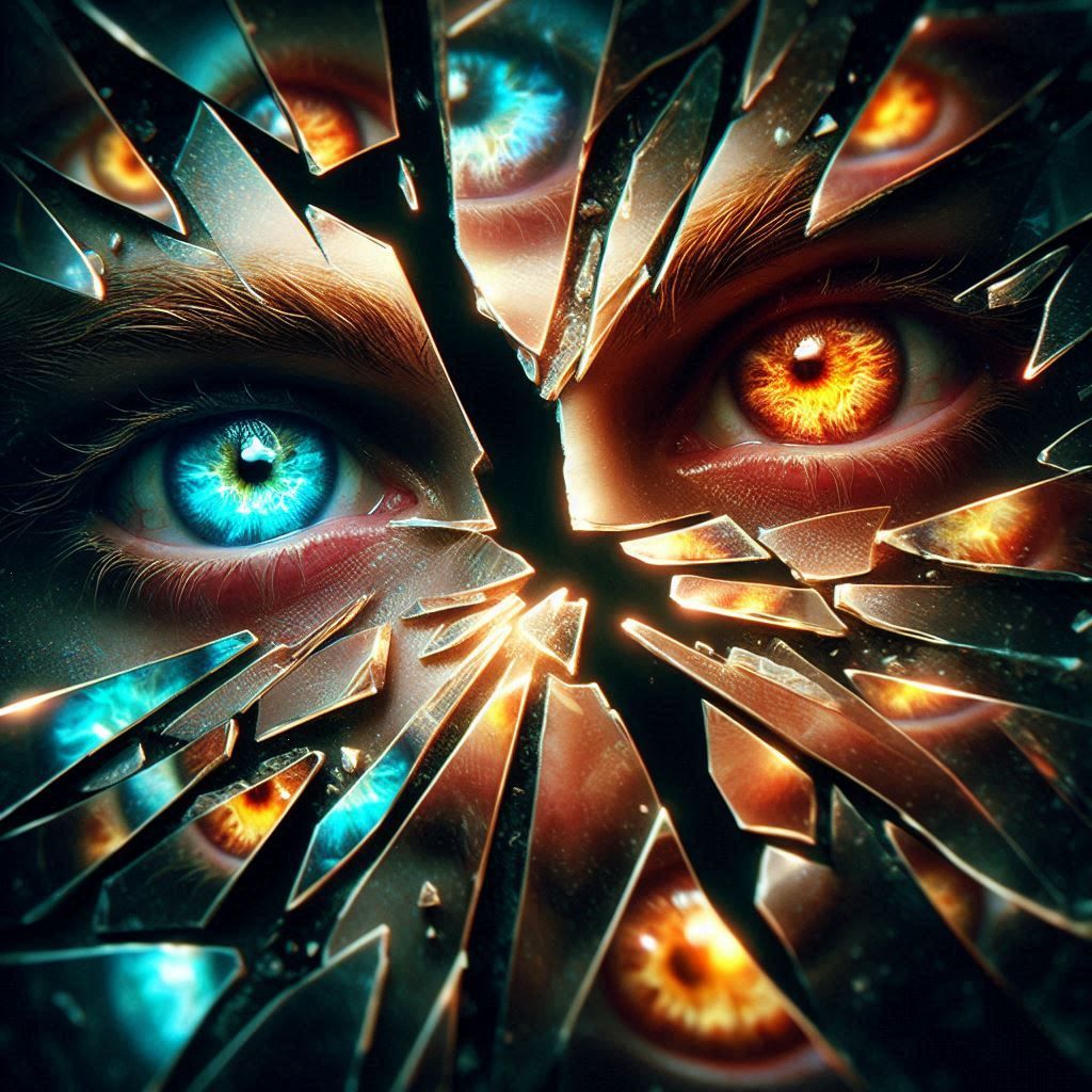 Eyes in a broken mirror