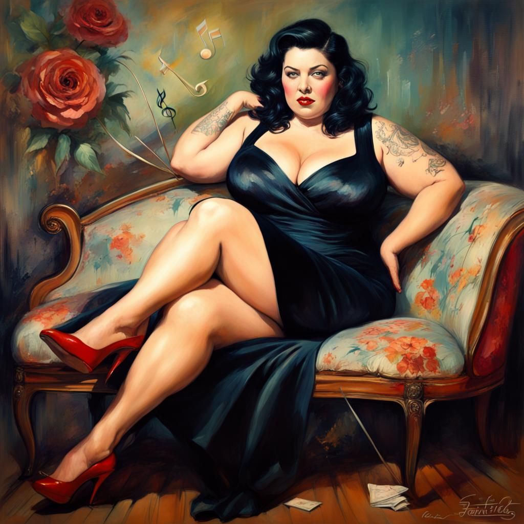 Glamorous Plus-Size Woman in 50s Style Dress