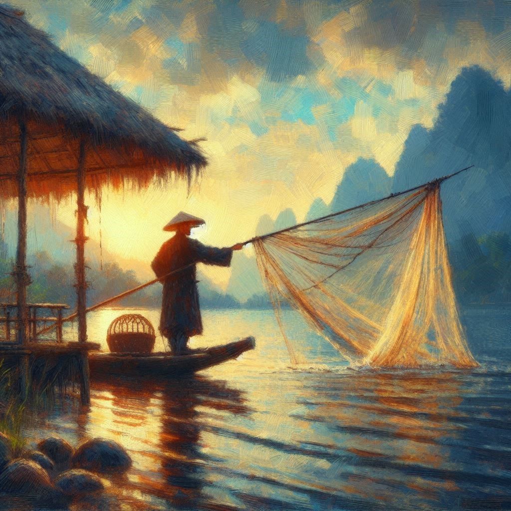 Fishing Impressionist Painting    by @zephyrael