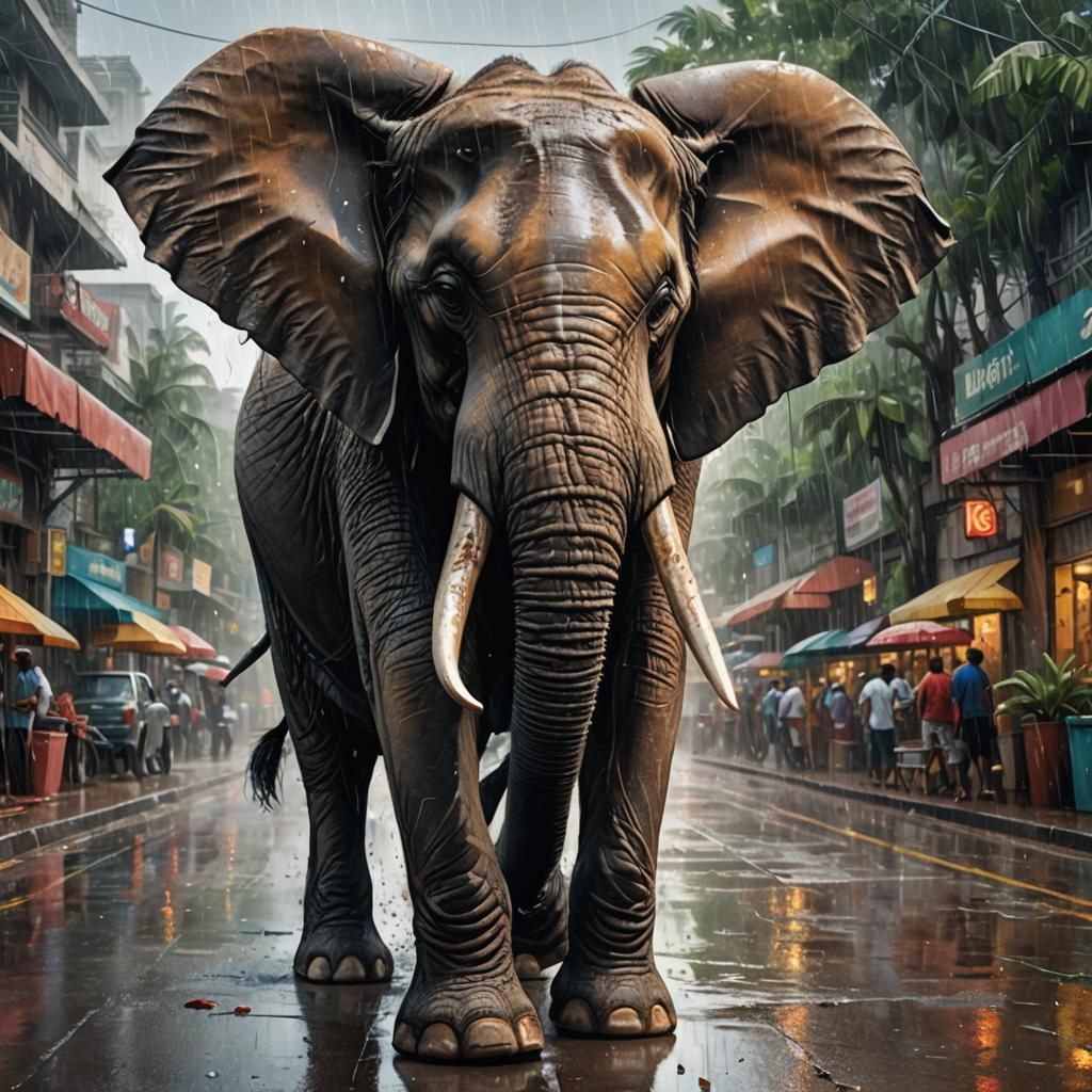 Huge fierce male elephant