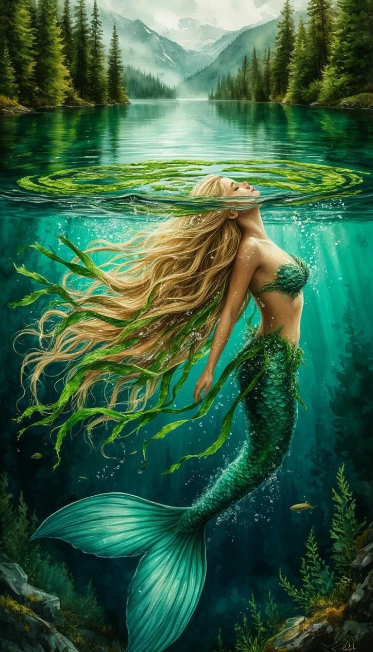 Mermaid in a forest lake