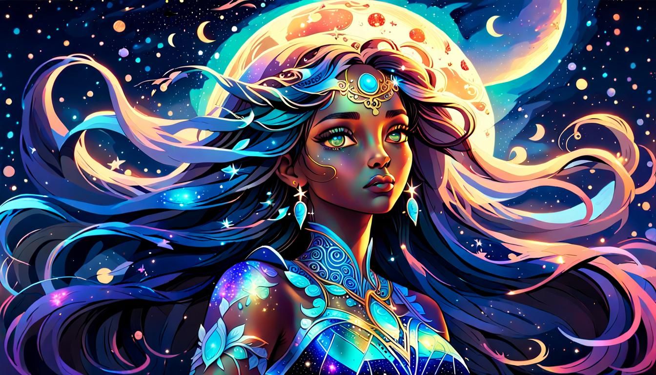 A stunning goddess of the 🌙🌙 and world 🌍🌍 with long flow...