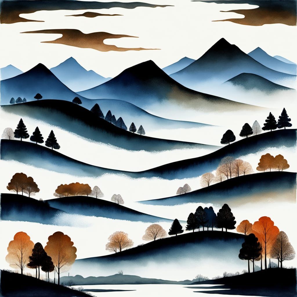 Dreamlike Surrealistic Landscape in Gouache-Inspired Style