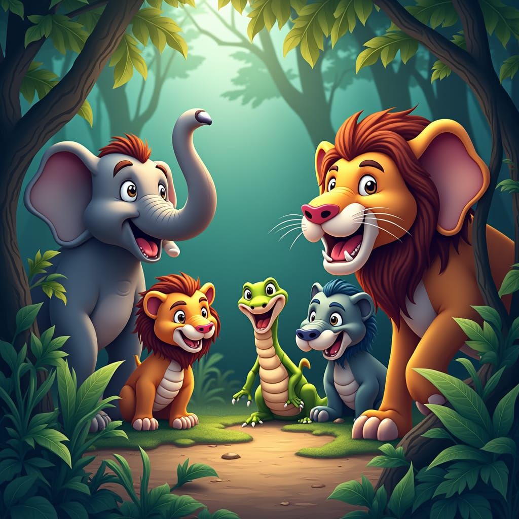 Animales de la selva jugando