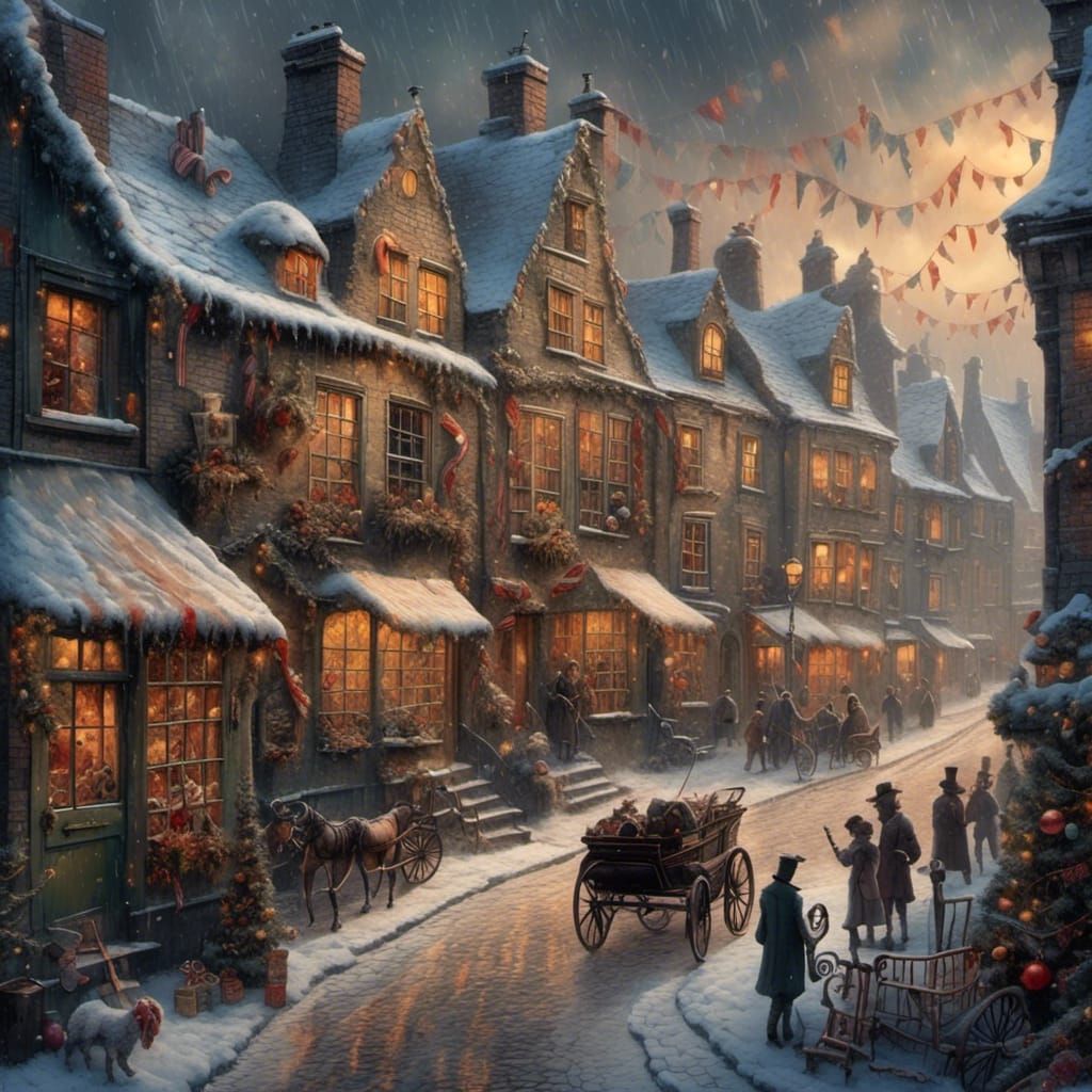 Dickensian detailed matte painting,  by Pablo Amaringo, wood splash and grain, blotches, marbling, wafting fumes, alcohol inks, candy canes,...