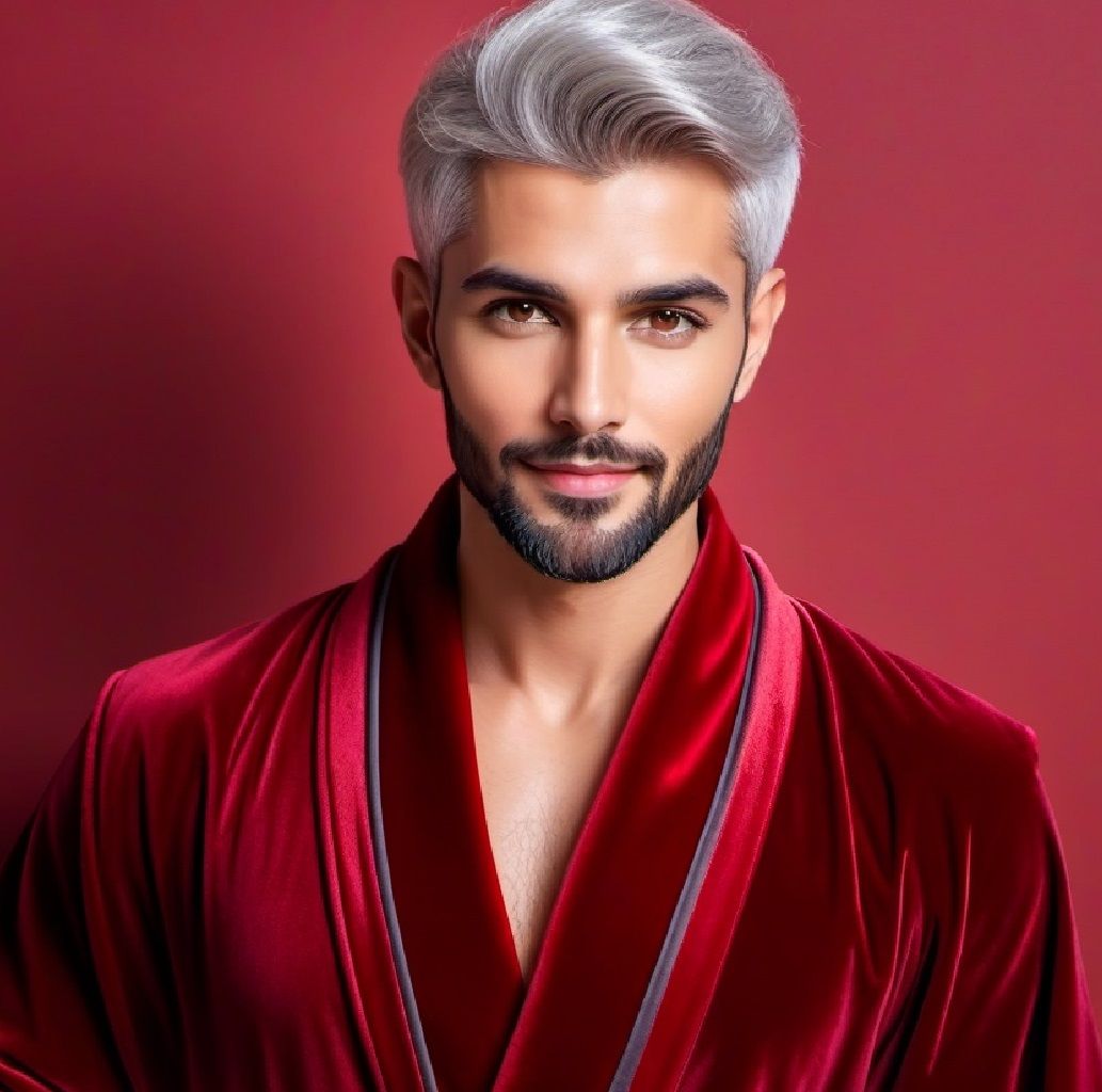 A  cute bearded man, a  young silver daddy