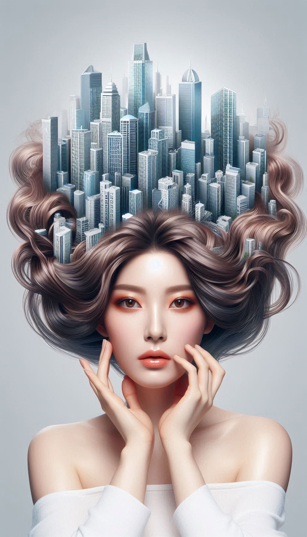 A surreal hair city born from a dream woman. This highly det...