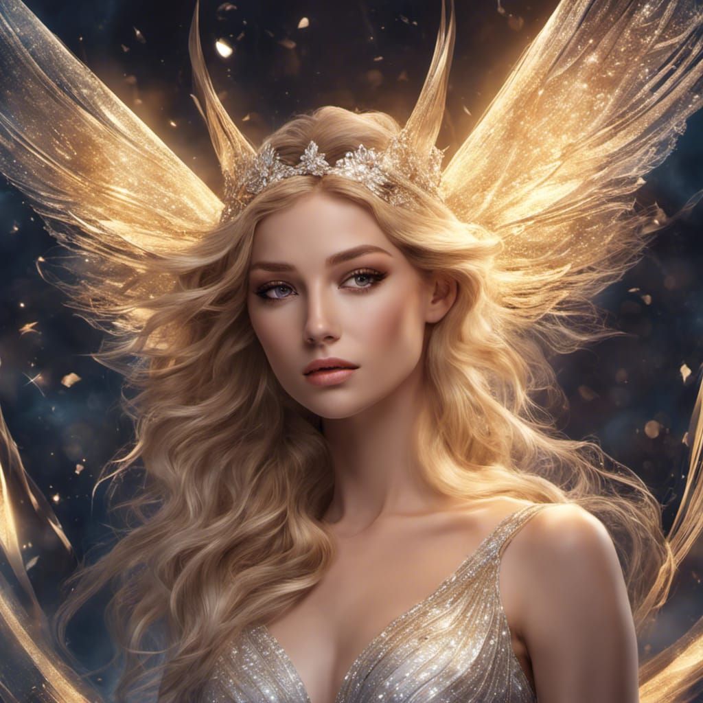 A extremely sparkly glittery scene of a Beautiful blonde gli...
