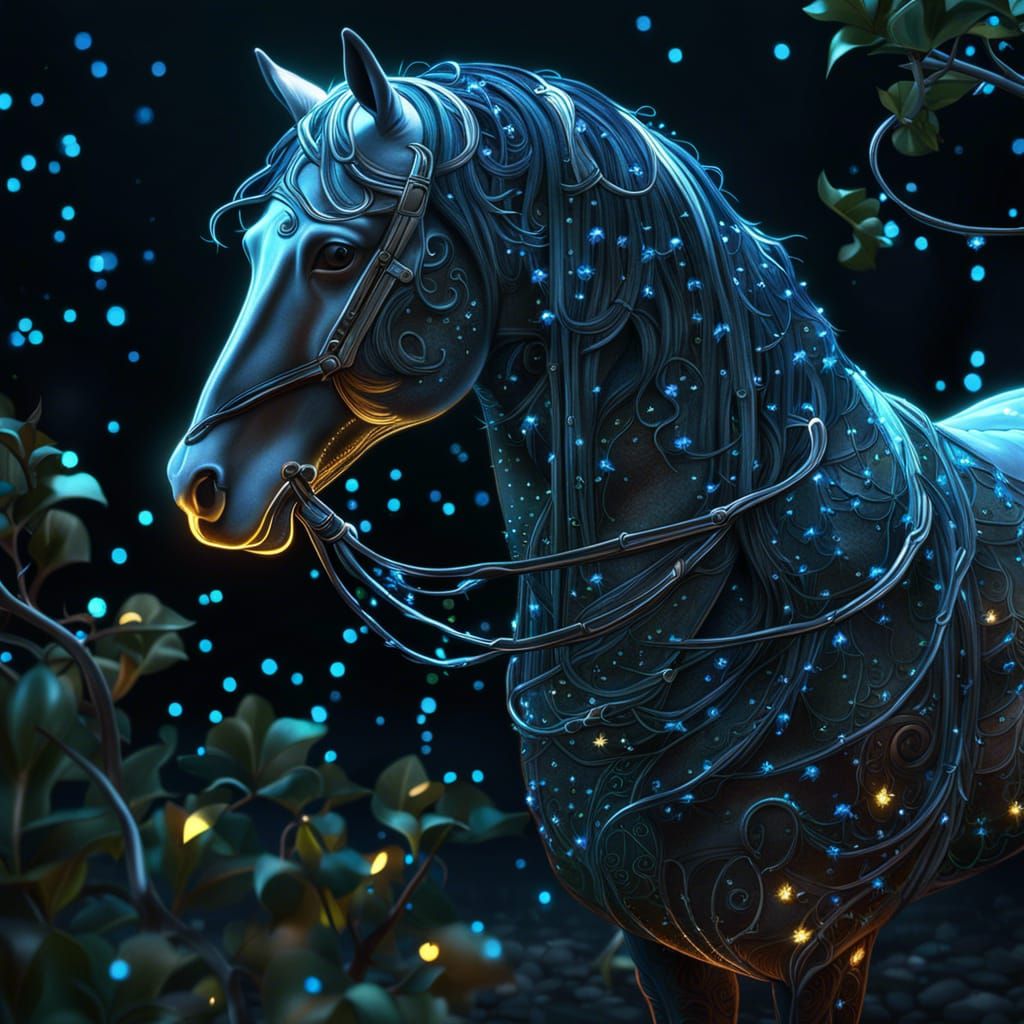 Horse made entirely by fireflies