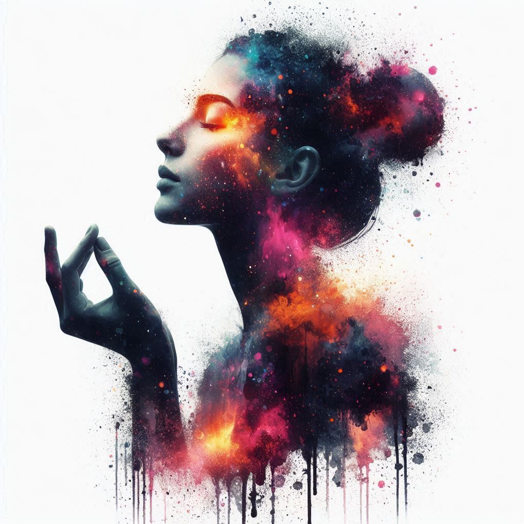 double exposure beautiful fantasy DALL-E 3 portrait landscape..